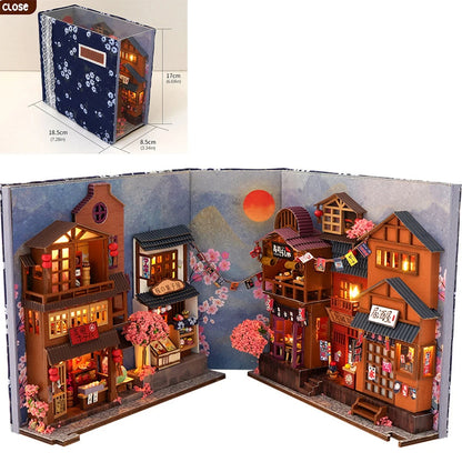 3D Wooden Puzzle DIY Book Kit Bookend Shelf Insert Alley Miniature Dollhouse Model Building Set Craft for Home Decoration P541