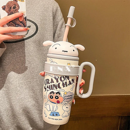 800Ml Crayon Shin-Chan 316 Stainless Steel Thermos Cup Cute Cartoon Doll Couple Water Cup Large Capacity Straw Cup Gift Toys