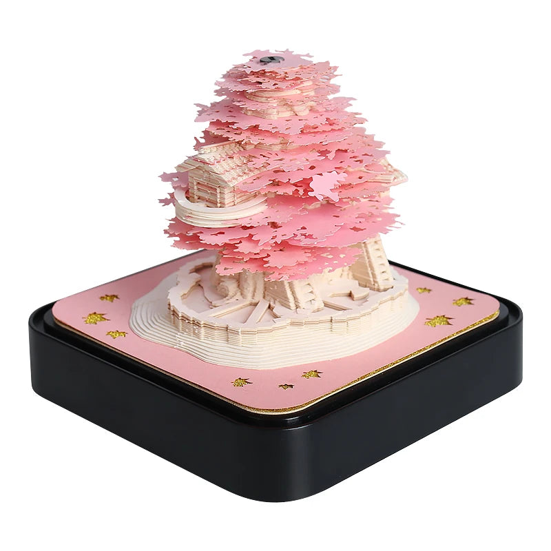 Omoshiroi Block 3D Notepad 2024 Calendar 3D Sakura Tree House Memo Pad Cute Block Notes 3D Sticky Notes Christmas New Years Gift
