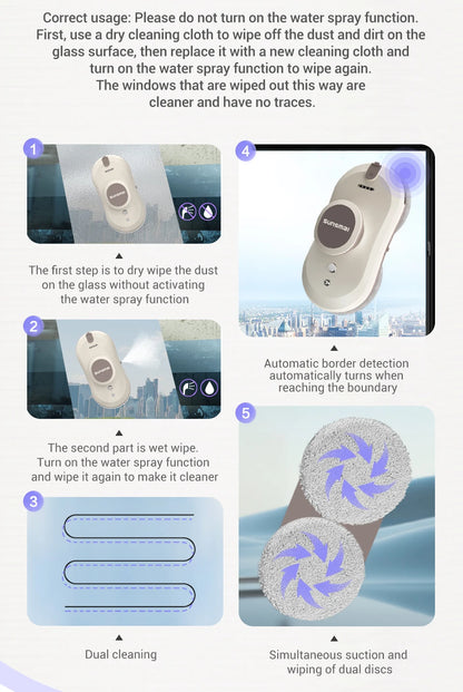 SUNSMAI Robot Window Cleaning Machine Window Washing Robot Double Sided Water Spray Type Window Cleaning Robot