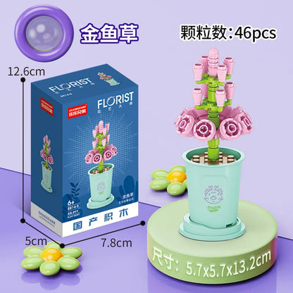 Adults Mini Flower Bouquet Particles Building Blocks for Children Girls 6 to 14 Years Old Assembly Bricks Constructor Set Gifts