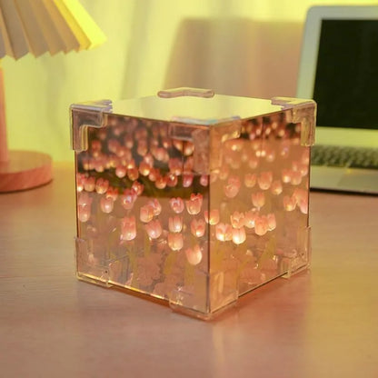 Tulip light lamp Diy Tulip Flower Sea Cube Three-Dimensional Small Night Lamp Material Package for Girlfriend Christmas Gift