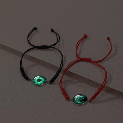 2Pcs Romantic Couple Bracelet Stainless Steel New Sun and Moon Lovers Charm Bracelet Glow in The Dark Adjustable Woven Bracelet
