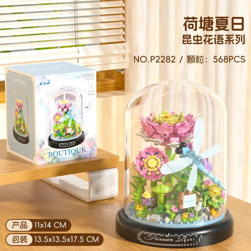 Adults Bouquet Flowers Micro Building Blocks Construction Set for Children Girl 9 to 12 Years Old Animal Insert Mini Bricks Toys