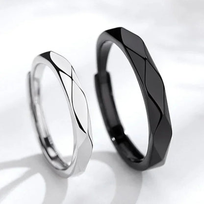 1 par de anillos de pareja de rombos blancos y negros, anillo abierto para mujeres y hombres, anillos de dedo ajustables, regalo de joyería de aniversario para amantes románticos