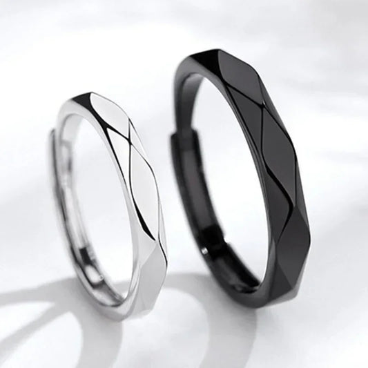 1 par de anillos de pareja de rombos blancos y negros, anillo abierto para mujeres y hombres, anillos de dedo ajustables, regalo de joyería de aniversario para amantes románticos
