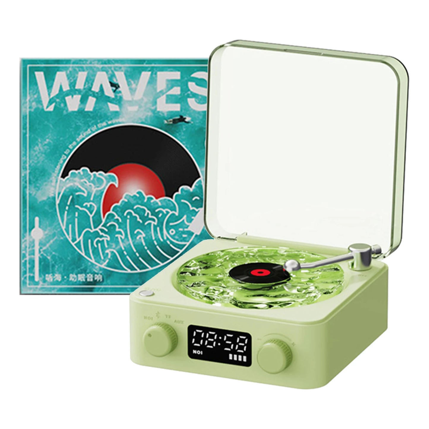 Vintage Vinyl Bluetooth Speaker Waves Vinyl Player White Noise Altavoz Bluetooth Retro Sleep Aid Turntable Speaker with Light