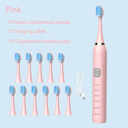 Sonic Electric Toothbrush 5 Mode USB Charger Timer Brush Rechargeable Deep Clean Tooth Brushes Replacement Heads Set For Adults