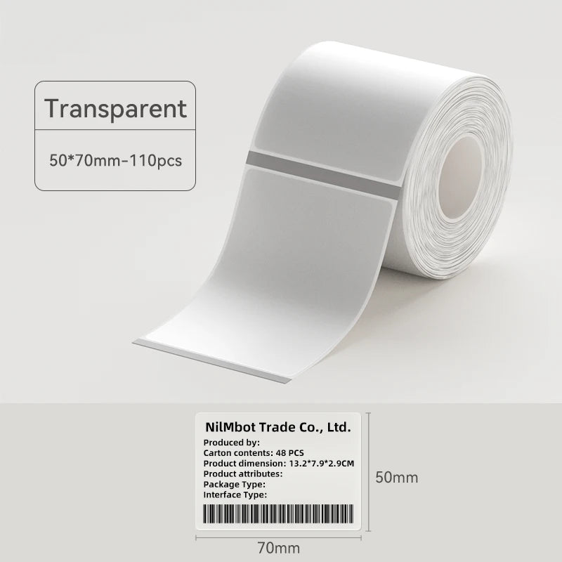 Thermal Transparent Label Sticker for NiiMbot B1/B21/B3S/B31 Printer Anti-Oil Waterproof Tear-Resistant Label Paper