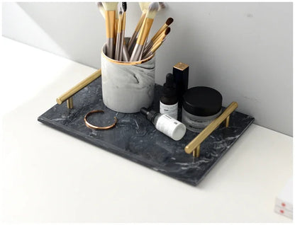 Nordic Home Decor Light Luxury Natural Marble Jewelry Storage Tray with Gold Handle Trinket Ring Plate Wedding Gift
