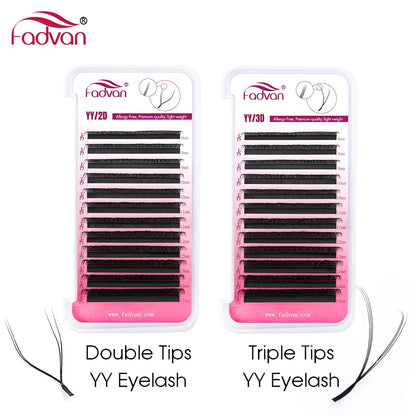 Vente en gros 10 pièces/lot extension de cils en forme de YY faux cils construction maille entourage croix YY/VV cils pointe fendue fournitures de maquillage