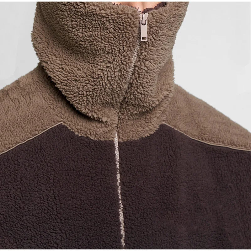 Manteau d'hiver en laine d'agneau pour homme, chaud, épais, mode décontractée, lettre brodée, capuche, ample, fermeture éclair, poche, veste en fausse peau de mouton