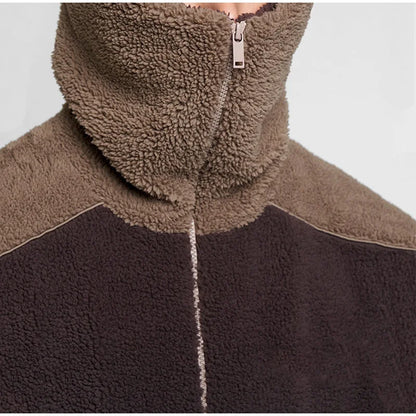 Manteau d'hiver en laine d'agneau pour homme, chaud, épais, mode décontractée, lettre brodée, capuche, ample, fermeture éclair, poche, veste en fausse peau de mouton