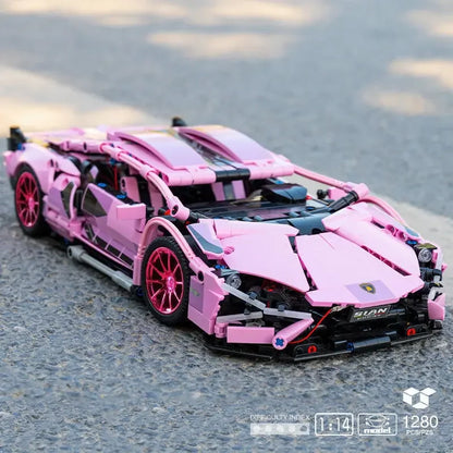 1280PCS Technique 1:14 Rose Lambo Super Sports Car Blocs de Construction MOC Ville Vitesse Véhicule Assembler Briques Jouets Pour Enfants Garçons