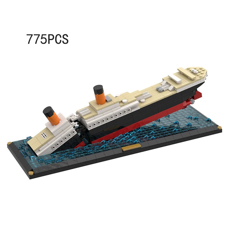 RMS Cruise Sank Titanic Break In Half With Case Model Sets Ship Building Blocks MOC Shipwreck Boat Construction Kid Toys Gifts