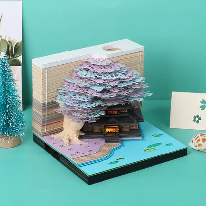 2024 Calendar Memo Pad With LED Lights,Time Piece Calendar,Creative Desk Calendar DIY Paper Carving Art Craft Desktop Decoration