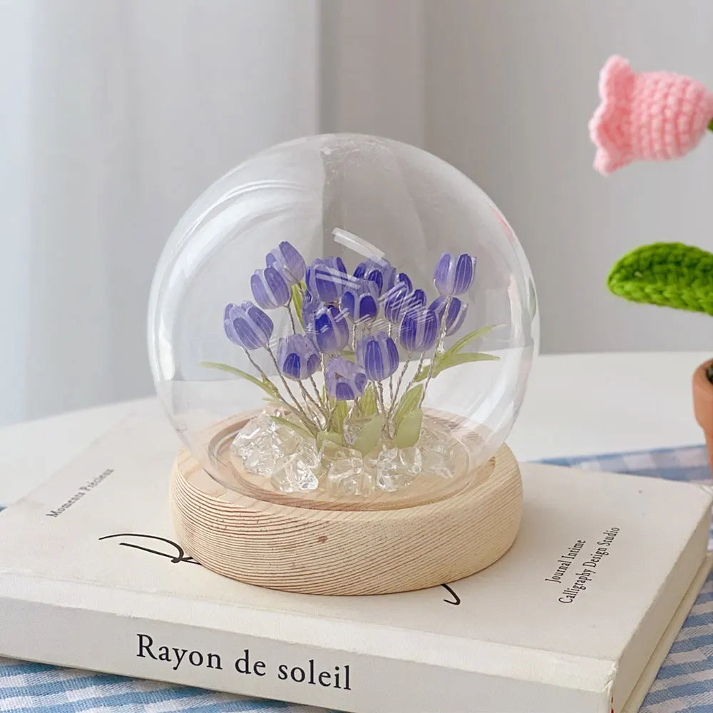 Artificial Tulip Flower Night Light Handmade DIY Bedside Lamp LED Night Lamp Bedroom Decor Christmas Birthday Gifts Table Lamp
