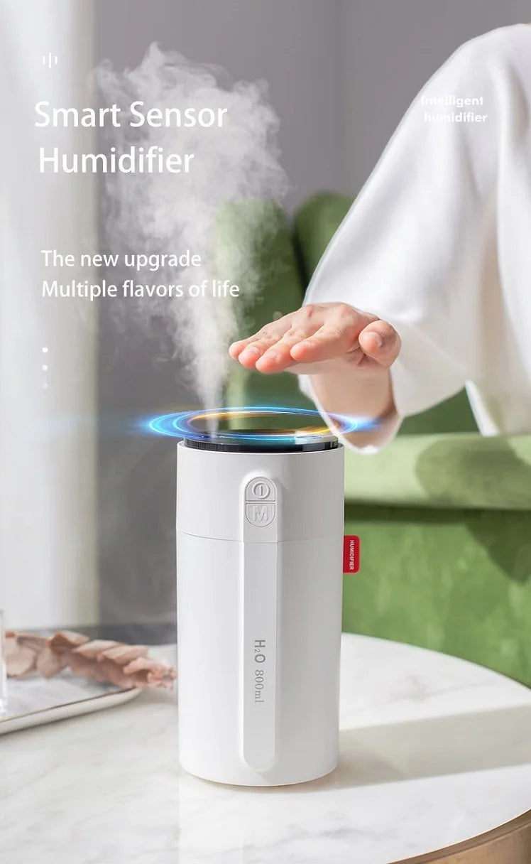 800ML Smart Induction Air Humidifier 2000mAh Battery USB Rechargeable Essential Oil Diffuser Air Humidifier for Home Car