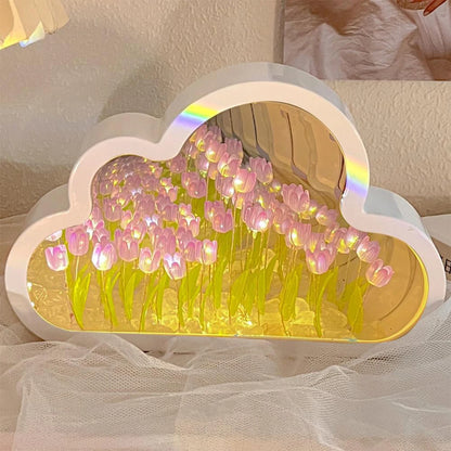 DIY Tulip Flowers LED Night Light Colorful Cloud Shape 20/21LEDs Atmosphere Light USB/Battery Powered Home Christmas Party Decor