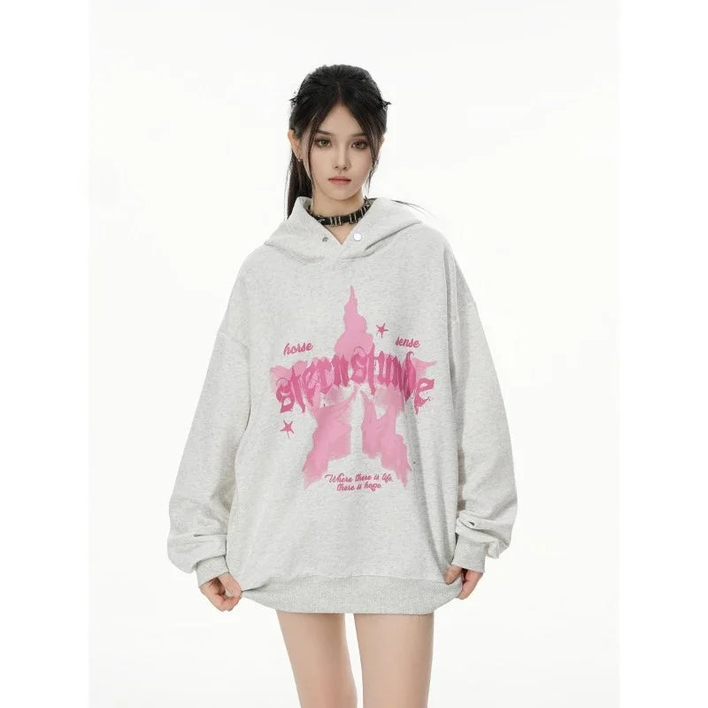 American street style pattern printed hooded sweater men's and women's autumn and winter casual fashion couple's coat