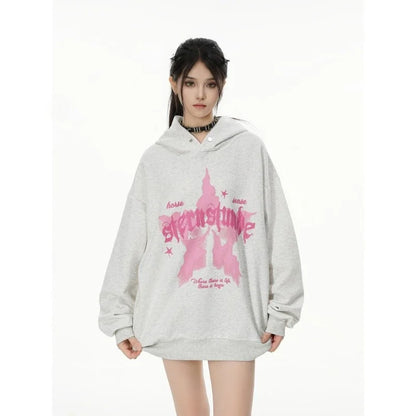 American street style pattern printed hooded sweater men's and women's autumn and winter casual fashion couple's coat