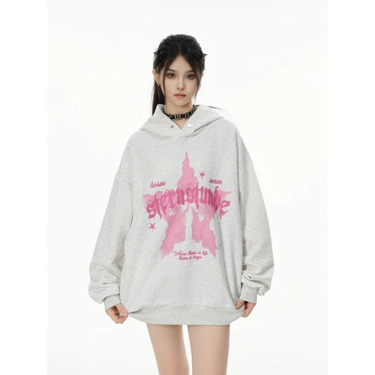 American street style pattern printed hooded sweater men's and women's autumn and winter casual fashion couple's coat