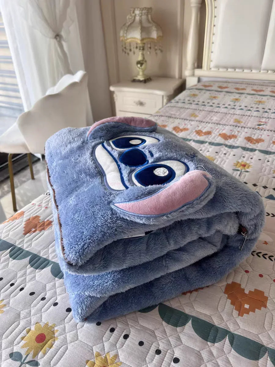Stitch Disney Throw Pillow Blankets Two In One Kawaii Flannel Pillow Thickened Nap Blanket Living Room Cute Decoration Bedroom