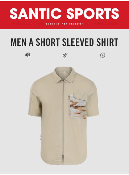 Santic 2024 Summer New Men's Cycling Jerseys Athletic Casual Bicycle Cycling Outdoor Casual Shirt Short Sleeve WM24C07046K