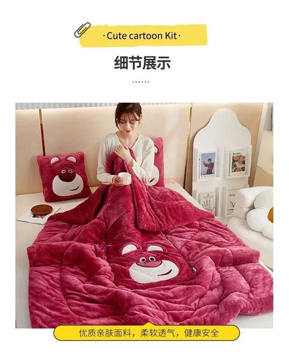 Stitch Disney Throw Pillow Blanket 2-in-1 Kawahiran Velvet Throw Pillow Thickened Nap Blanket Living Room Christmas Gift