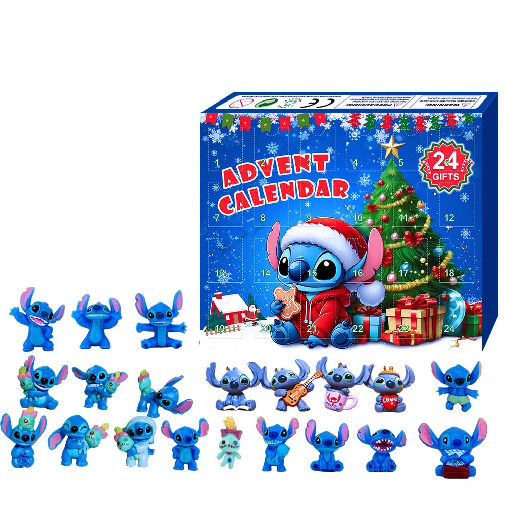 Vente en gros d'accessoires Disney Stitch Calendrier de l'Avent de Noël Boîte Lilo &amp; Stitch Modèle Poupée Figurines Anime Cadeau de Noël Enfants Garçon Jouet