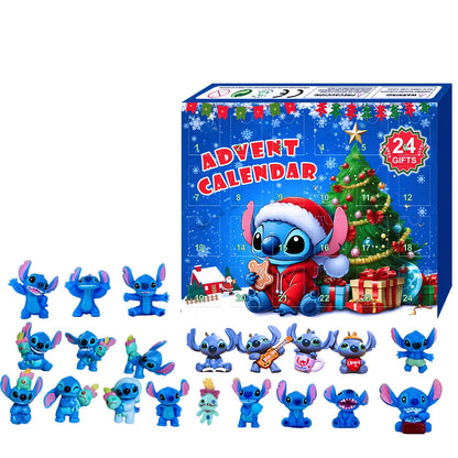 Vente en gros d'accessoires Disney Stitch Calendrier de l'Avent de Noël Boîte Lilo &amp; Stitch Modèle Poupée Figurines Anime Cadeau de Noël Enfants Garçon Jouet