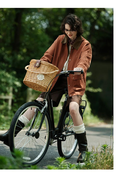 Semir Coat Women Medium Length Color-Blocking Corduroy Collar Retro 2024 New Autumn Embroidery Loose Fashion Jacket