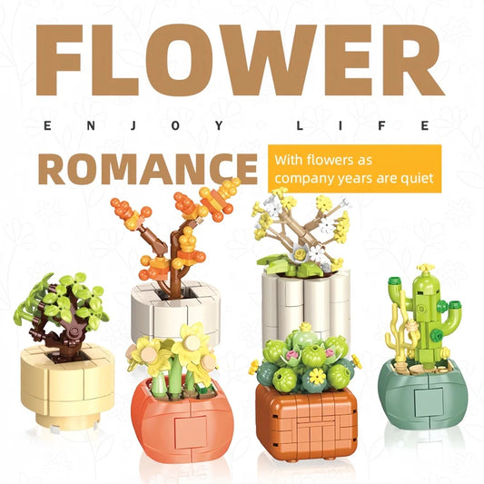 Succulent Plant Potted Building Blocks Simulated Flowers Daisies Simulated Flowers Desk Home Decoration Ornaments Children's Toy