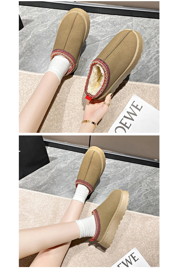 2024 Winter New Snow Boots for Women Cashmere Warm Thick Soles Without Heel-covered Hair Half Slipper Cotton Shoes for Women