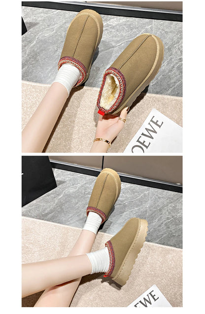2024 Winter New Snow Boots for Women Cashmere Warm Thick Soles Without Heel-covered Hair Half Slipper Cotton Shoes for Women