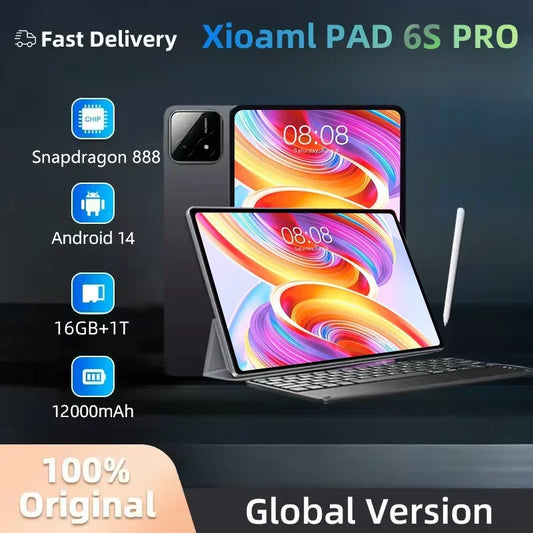 2024 Global Version Pad 6S Pro Tablet 11inch HD 4K Android 14 Snapdragon 888 16GB+1T 12000mAh 5G Dual SIM Bluetooth WiFi GPS Tab