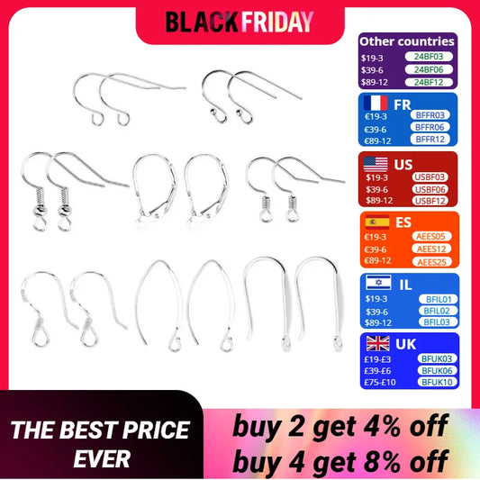 925 Sterling Silver Ear Hooks DIY Earring Findings 925 Silver Earrings Clasps Fittings DIY Jewelry Making Supplies Accessories