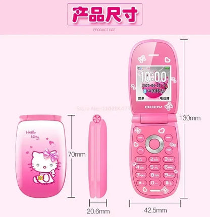 Sanrio Hello Kitty Flip Phone New Cartoon Cute Children White Pink Kawaii Mini Phone Children Birthday Gifts Fashion Model Toys