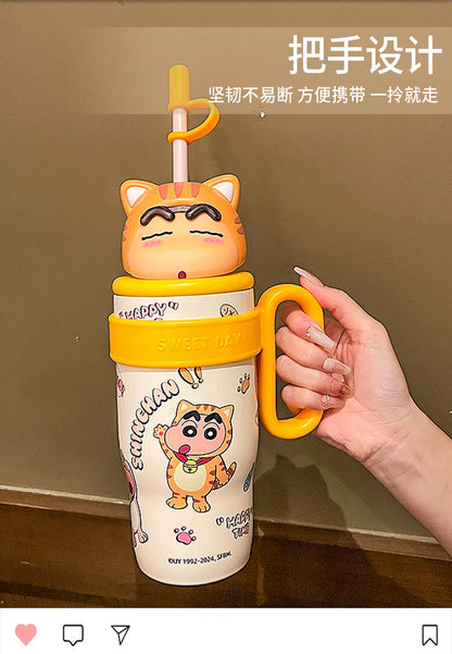 800Ml Crayon Shin-Chan 316 Stainless Steel Thermos Cup Cute Cartoon Doll Couple Water Cup Large Capacity Straw Cup Gift Toys
