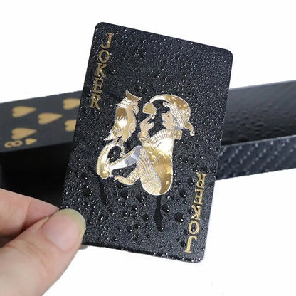 Juego de 54 cartas de póquer negras con diseño de rosas, color negro y dorado, juego de cartas impermeable para póquer