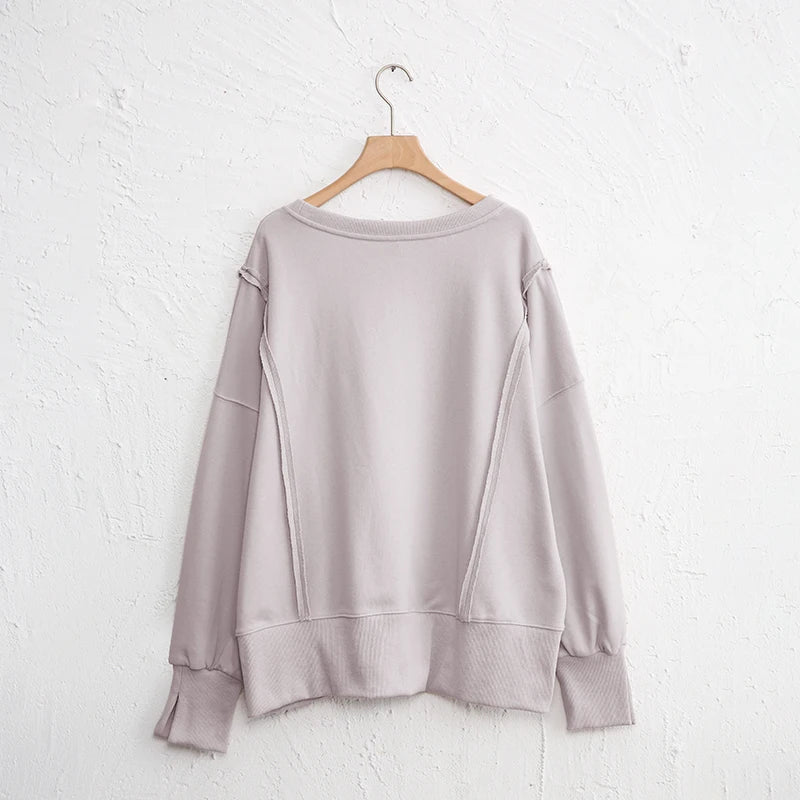 Oversized 100% Cotton Women Sweatshirts Long Sleeve Patchwork Open Side Streetwear Harajuku Pullovers Autumn Clothes For Women
