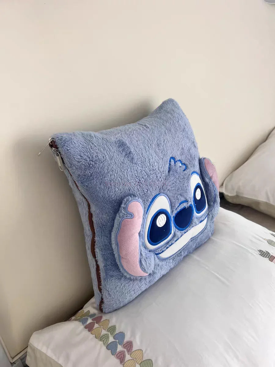 Stitch Disney Throw Pillow Blankets Two In One Kawaii Flannel Pillow Thickened Nap Blanket Living Room Cute Decoration Bedroom