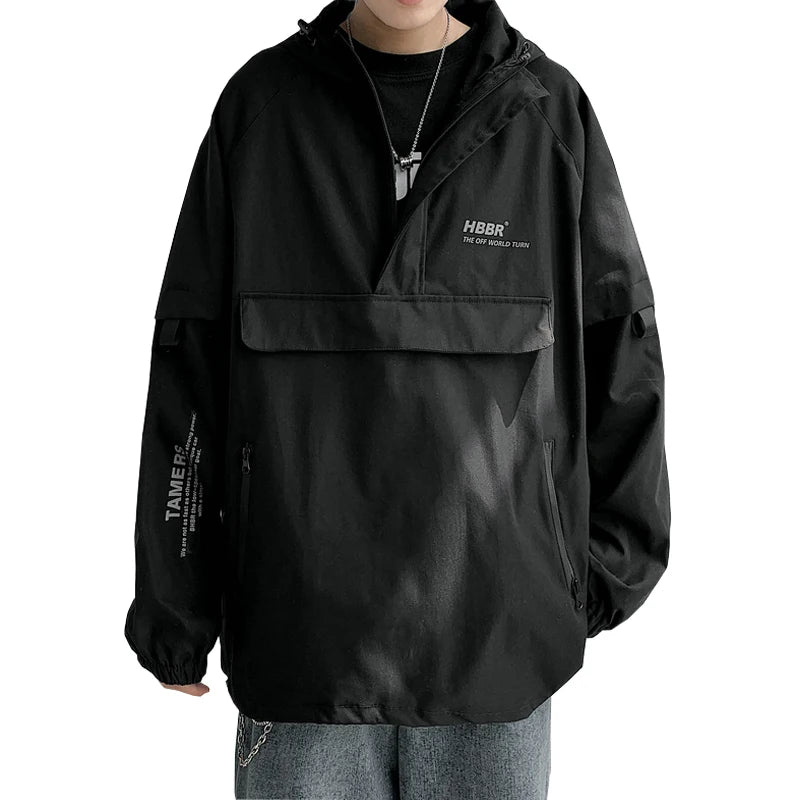 2024 New Autumn Streetwear Men Jackets Zipper Up Jacket Windbreaker Harajuku Thin Coats Loose Harajuku Oversized Outwear