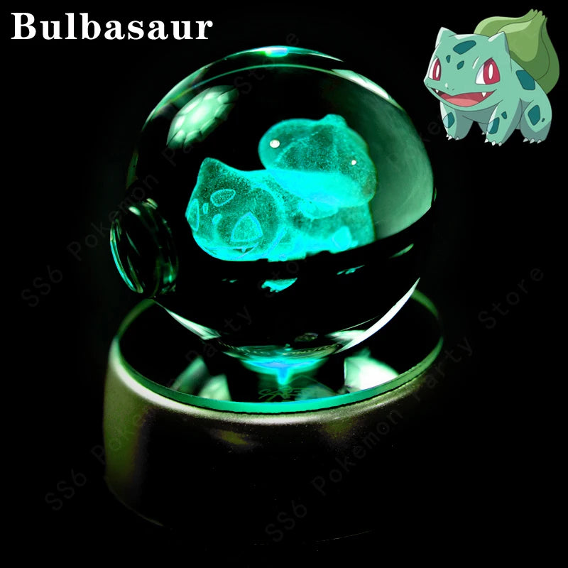 Lámpara de bola de cristal de Pokémon 3D, Pikachu, Gengar, Mew, Mewtwo, base para lámpara, bola de cristal de Pokémon, figura de bola de cristal, luz nocturna, regalo de cumpleaños