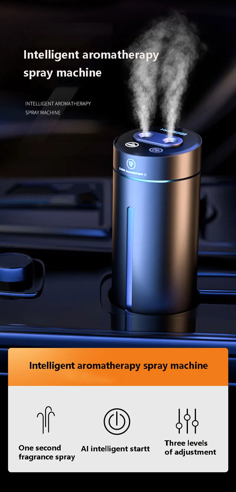 Vehicle Humidifier H2O Ultrasonic Spray 200ML Smart Work Usb 1500mah Wireless Perfume Aroma Diffuser Visable Dual Humidification