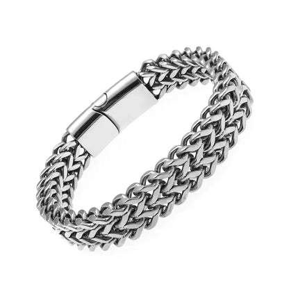 Stainless Steel Nordic Double Wolf Head Bracelet Men\\\'s Retro Punk Mesh Chain Animal Bracelet Hip Hop Rock Trend Jewelry