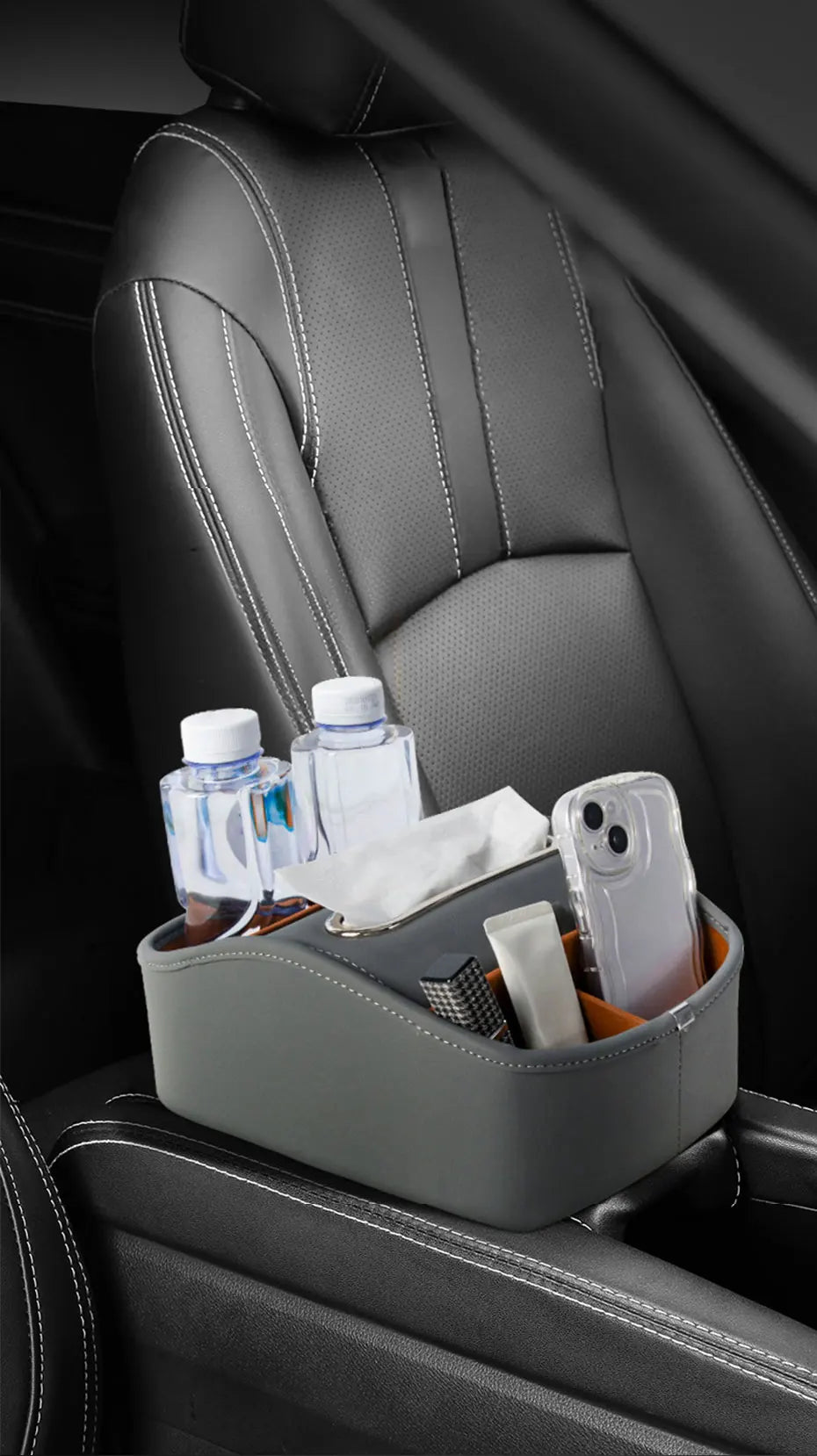 SEAMETAL Car Armrest Box Universal Center Console Organizer Multi-Functional Pu Leather Auto Arm Rest Storage Box Tissue Holder
