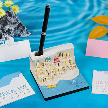 Omoshiroi Block 3D Memo Pad Santorini Magic Calendar Desk Decoration Tear Off Notepad Bookmark Souvenir Gift Girlfriend Birthday