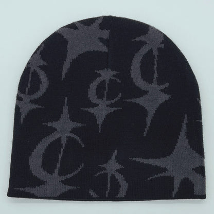 2024 New Knitted Hat Front And Back Jacquard Star Pattern, Street Fashion Trend Personality Skullcap Adult Hat