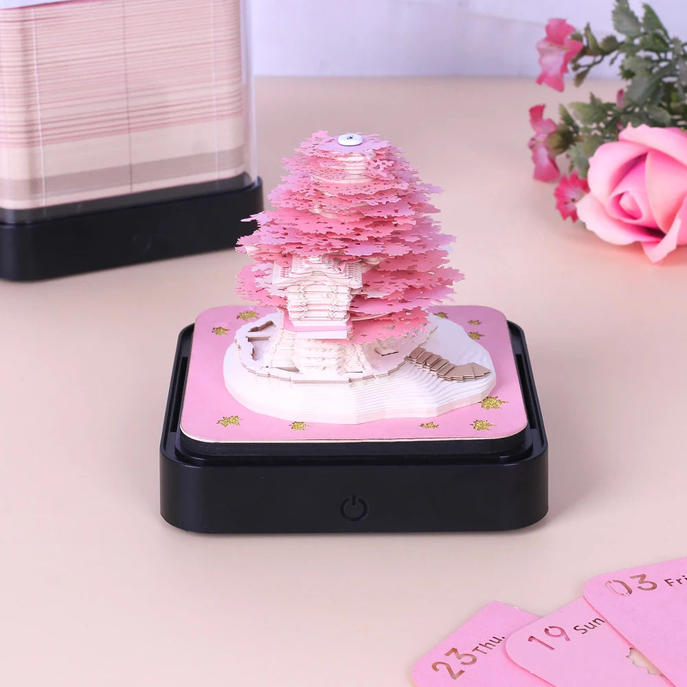 Omoshiroi Block 3D Notepad 3D Calendar 2024 Sakura Tree House 284Sheets Memo Pad Sticky Notes Paper Cute Notepads Christmas Gift